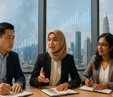 Business professional using English language skills in Malaysia’s growing business sector